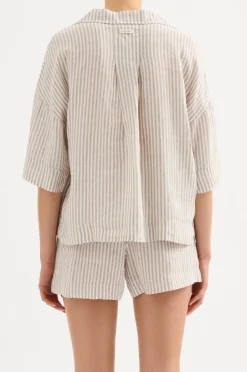 Nude Lucy Lounge Linen Shirt SILVER STRIPE