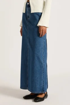 NUDE LUCY Organic Denim Maxi Skirt VINTAGE BLUE