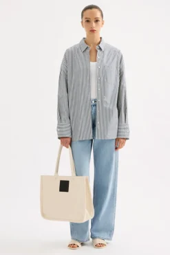 NUDE LUCY Organic Poplin Shirt NAVY STRIPE