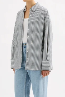 NUDE LUCY Organic Poplin Shirt NAVY STRIPE