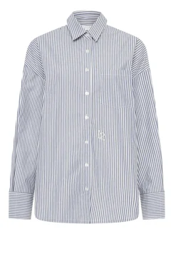 NUDE LUCY Organic Poplin Shirt NAVY STRIPE