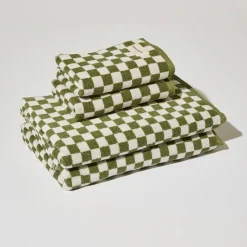 NUNU Bath + Hand Towel Set OLIVE CHECK
