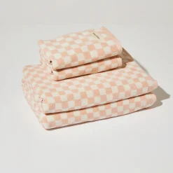 NUNU Bath + Hand Towel Set PINK CHECK