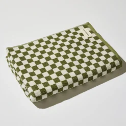 NUNU Bath + Hand Towel Set OLIVE CHECK