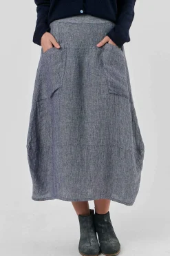 O&J Linen Midi Skirt NIGHTFALL
