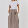 O&J Linen Midi Skirt TRUFFLE