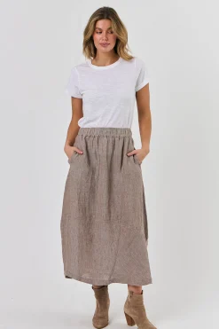 O&J Linen Midi Skirt TRUFFLE