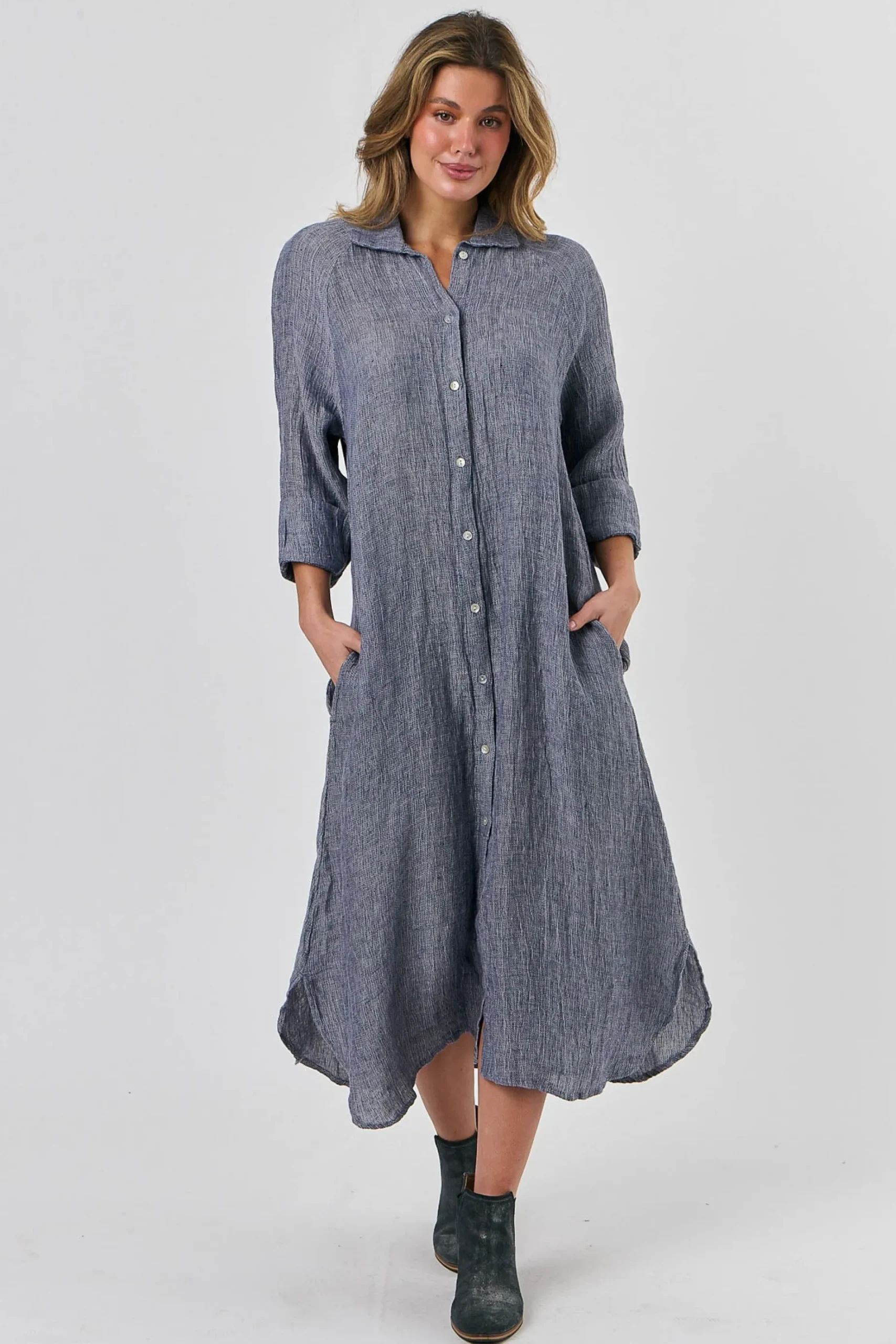 Olive et Julie Linen Maxi Dress NIGHTFALL