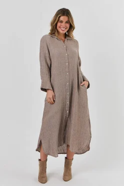 Olive et Julie Linen Maxi Dress TRUFFLE