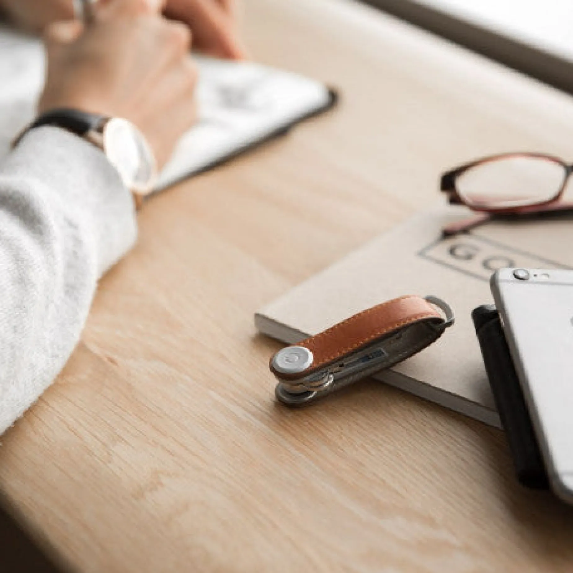 ORBITKEY Leather Key Organiser COGNAC