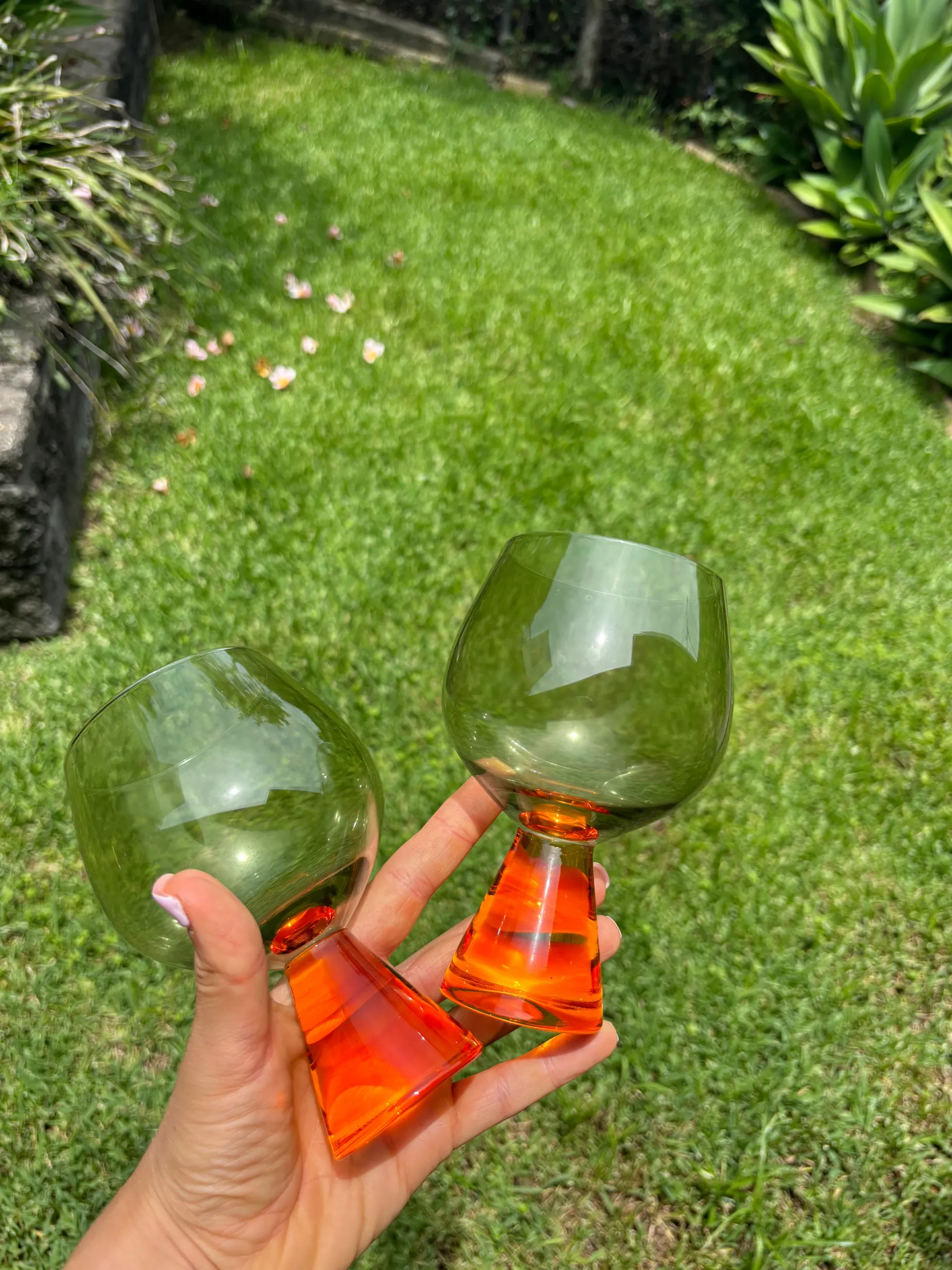 Pyramid Glass Goblet SET OF 2 AMBER