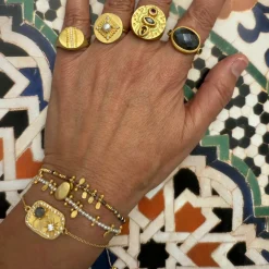 Ruby Teva Gold Fez Bracelet LABRADORITE