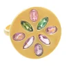 Ruby Teva Gold Flower Ring PINK GREEN TOURMALINE