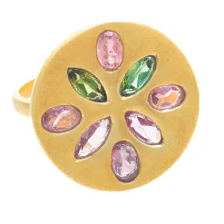 Ruby Teva Gold Flower Ring PINK GREEN TOURMALINE