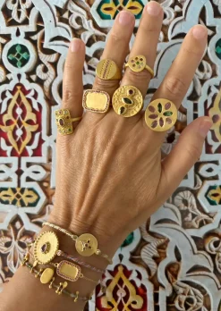 Ruby Teva Gold Flower Ring PINK GREEN TOURMALINE