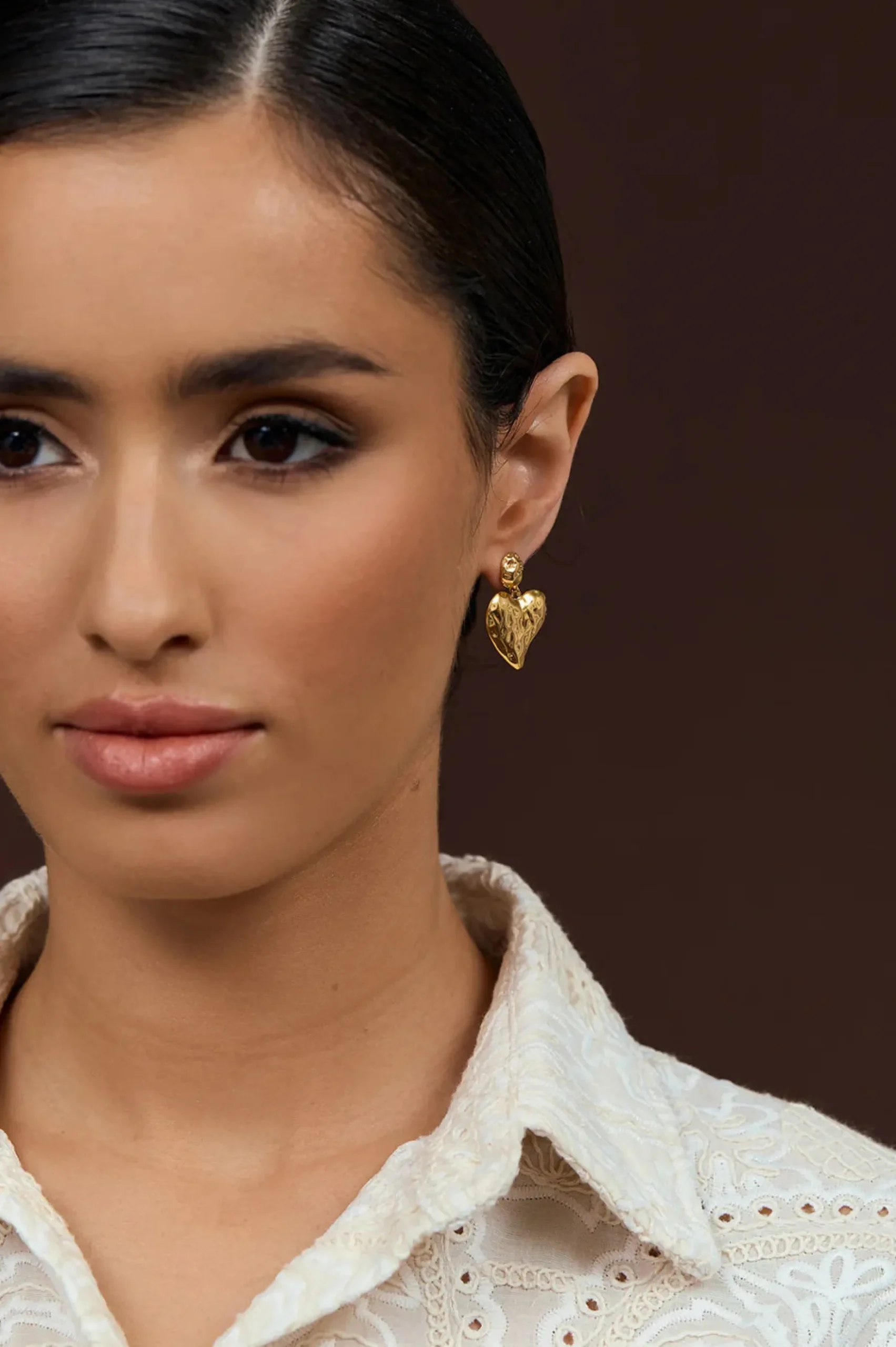 Textured Heart Drop Earrings GOLD