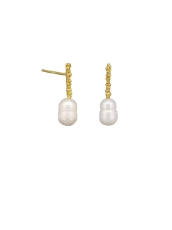 Tiger Tree Gold Pearl Bar Earring