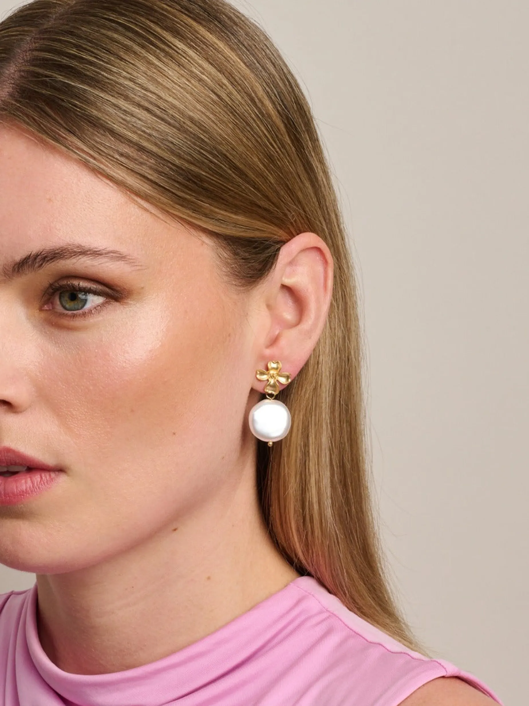 Tiger Tree Matte Gold Flower Earring PEARL
