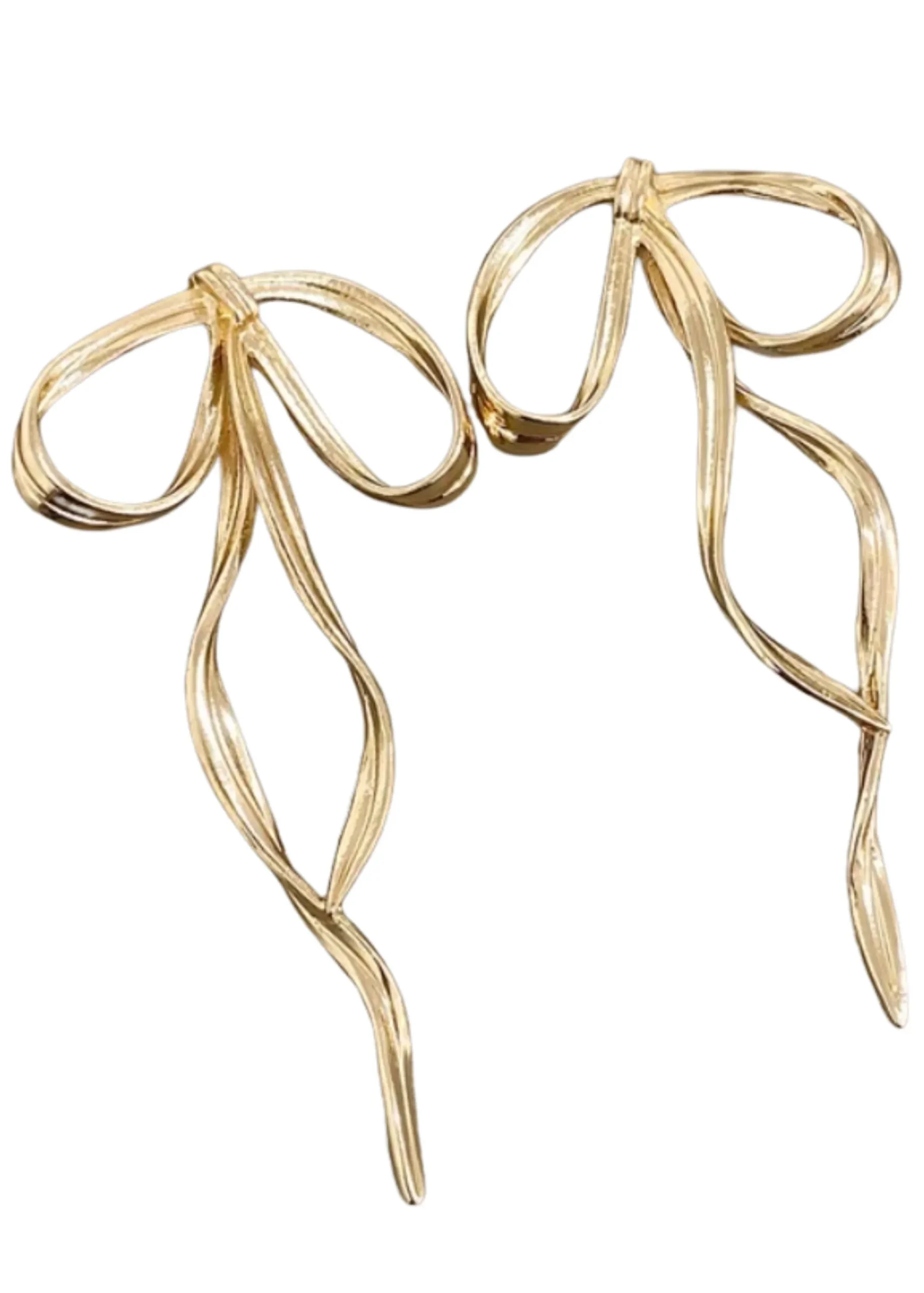 TOUR24 Long Ribbon Bow Earrings GOLD