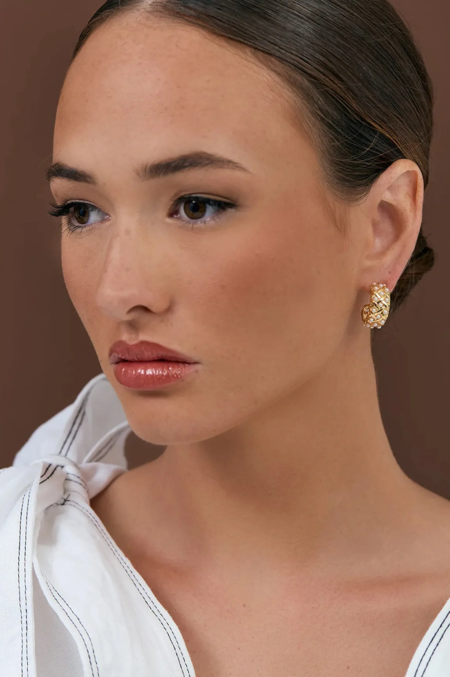 Woven Gold Hoops PEARL